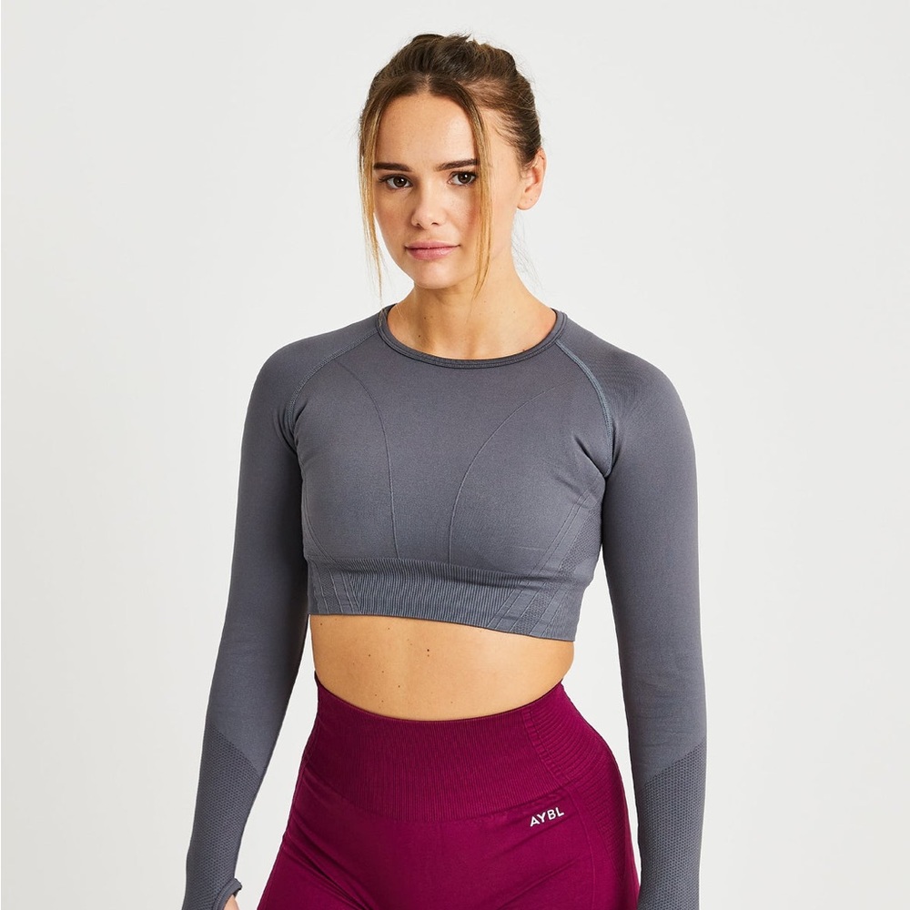 AYBL Balance V2 Seamless Long Sleeve Crop Top - castlerock grey